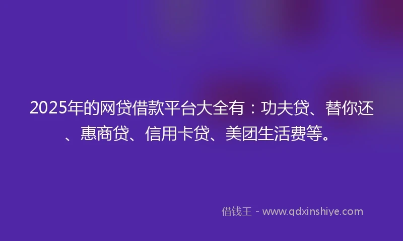 2025年的网贷借款平台大全有：功夫贷、替你还、惠商贷、信用卡贷、美团生活费等。