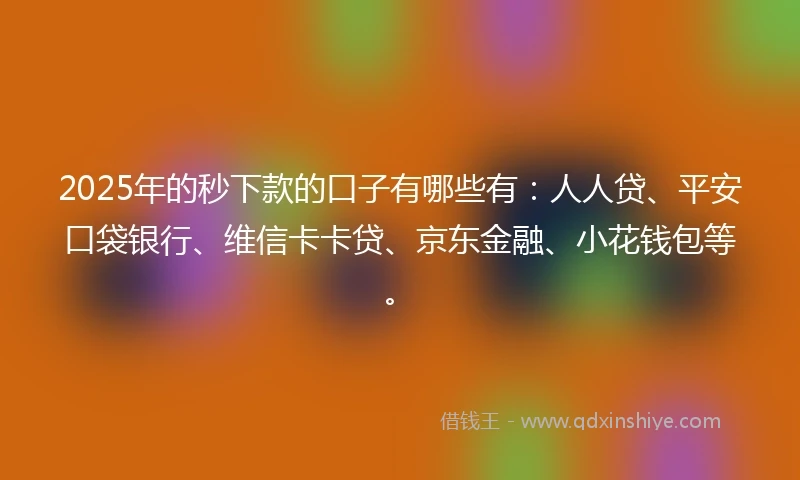 2025年的秒下款的口子有哪些有：人人贷、平安口袋银行、维信卡卡贷、京东金融、小花钱包等。