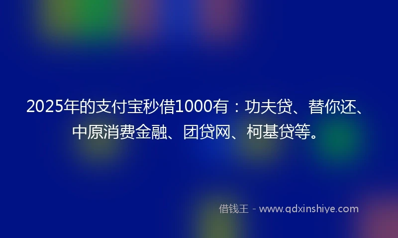 2025年的支付宝秒借1000有：功夫贷、替你还、中原消费金融、团贷网、柯基贷等。