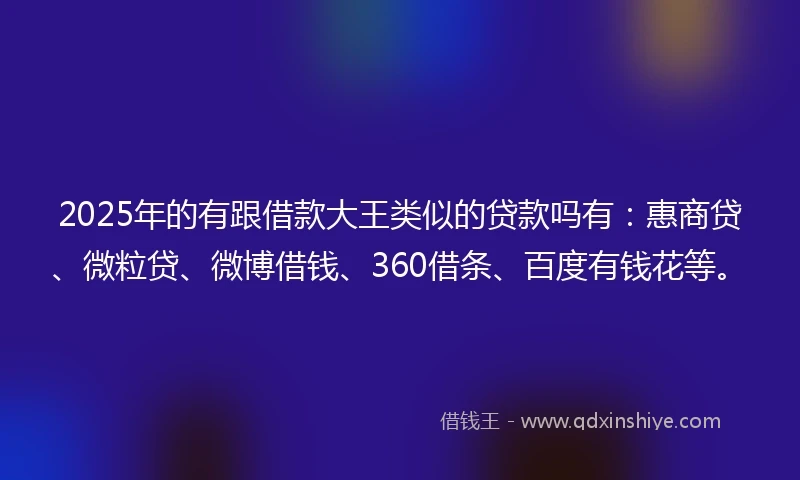 2025年的有跟借款大王类似的贷款吗有：惠商贷、微粒贷、微博借钱、360借条、百度有钱花等。