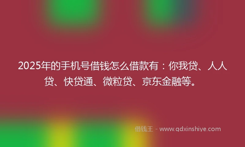 2025年的手机号借钱怎么借款有：你我贷、人人贷、快贷通、微粒贷、京东金融等。