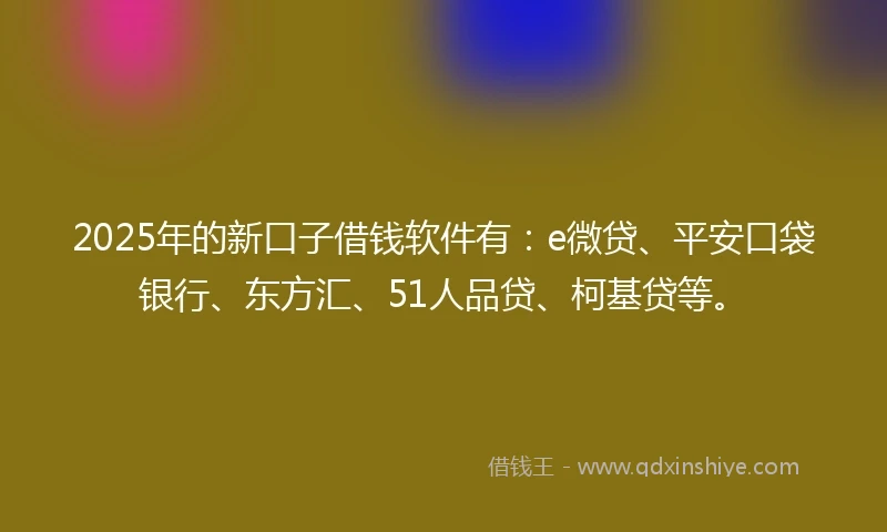 2025年的新口子借钱软件有：e微贷、平安口袋银行、东方汇、51人品贷、柯基贷等。