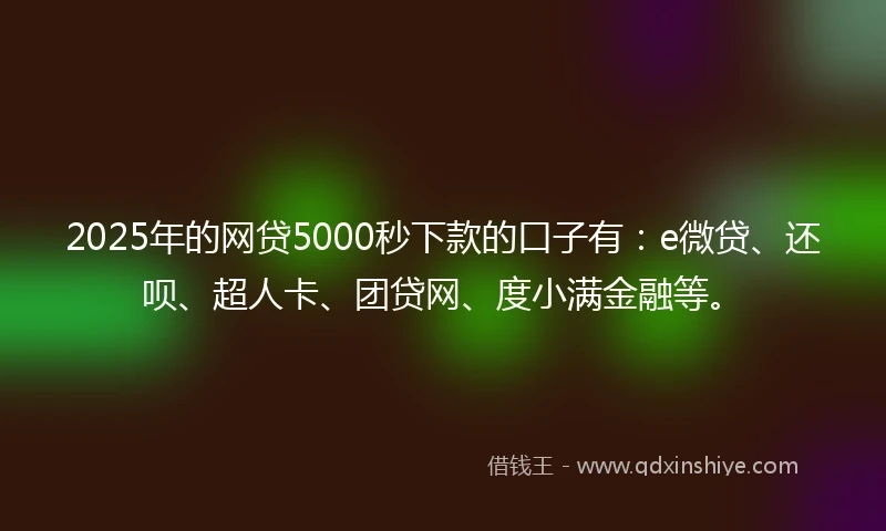 2025年的网贷5000秒下款的口子有：e微贷、还呗、超人卡、团贷网、度小满金融等。
