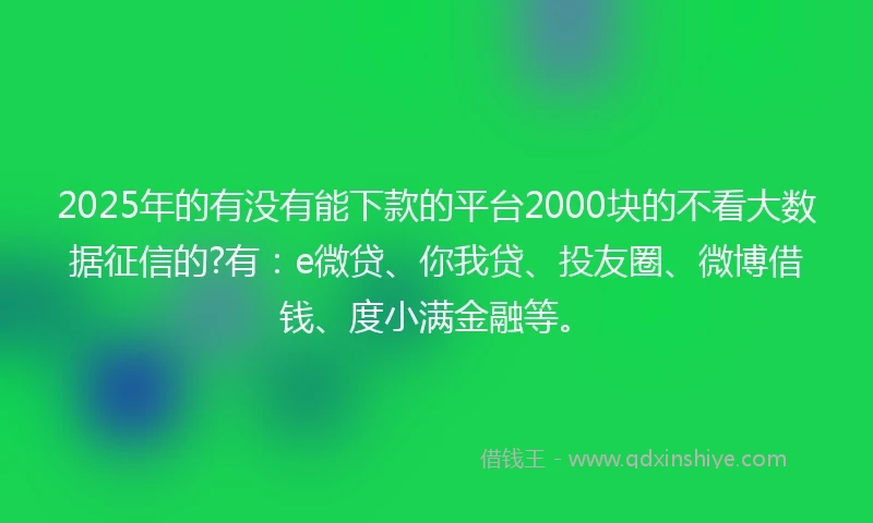 2025年的有没有能下款的平台2000块的不看大数据征信的?有：e微贷、你我贷、投友圈、微博借钱、度小满金融等。