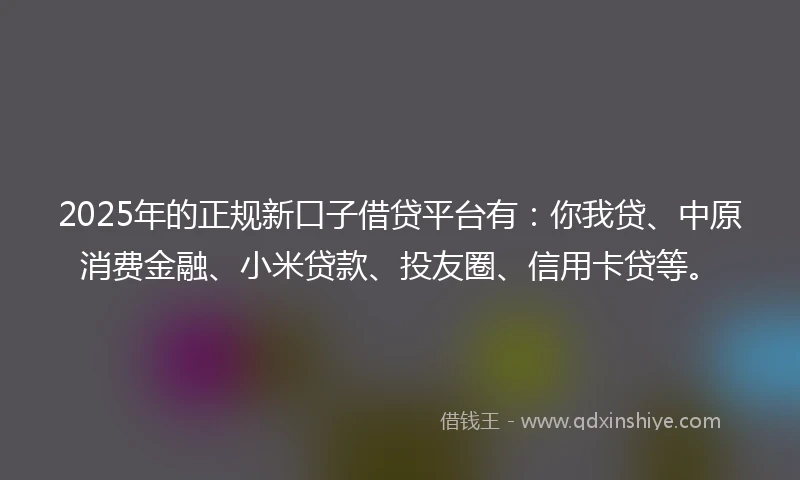 2025年的正规新口子借贷平台有：你我贷、中原消费金融、小米贷款、投友圈、信用卡贷等。