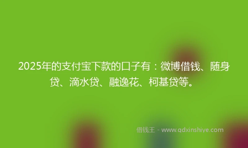 2025年的支付宝下款的口子有：微博借钱、随身贷、滴水贷、融逸花、柯基贷等。