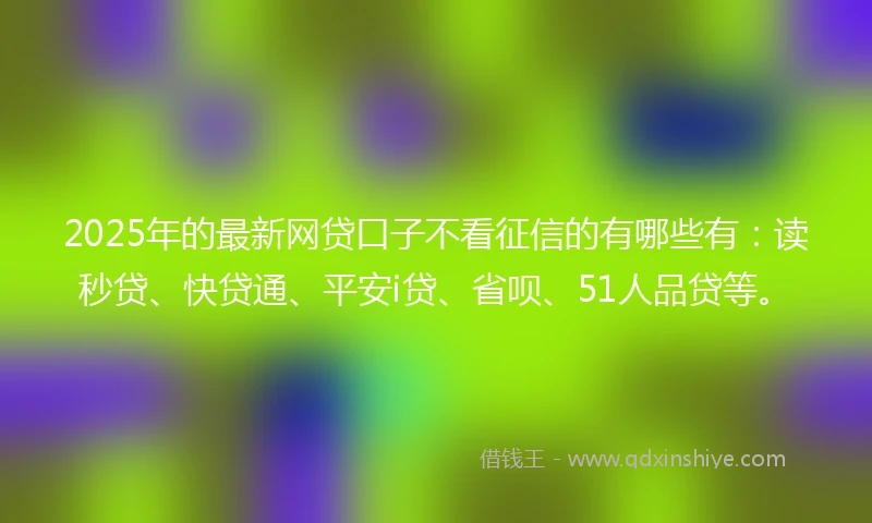 2025年的最新网贷口子不看征信的有哪些有：读秒贷、快贷通、平安i贷、省呗、51人品贷等。