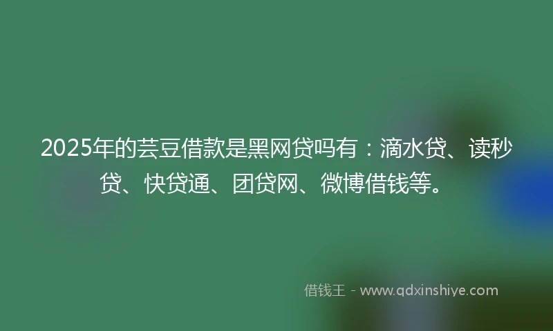 2025年的芸豆借款是黑网贷吗有：滴水贷、读秒贷、快贷通、团贷网、微博借钱等。