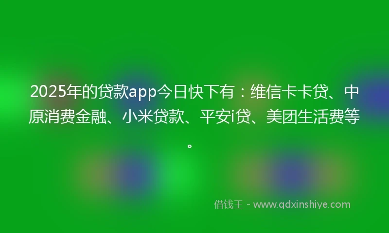 2025年的贷款app今日快下有：维信卡卡贷、中原消费金融、小米贷款、平安i贷、美团生活费等。
