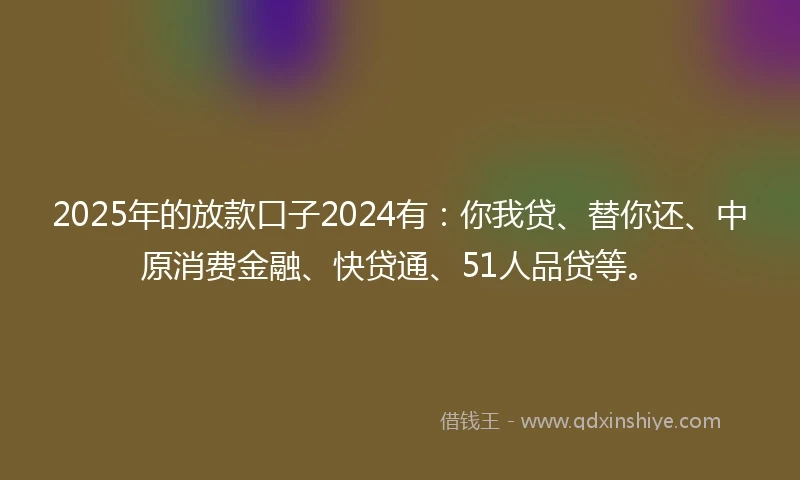 2025年的放款口子2024有：你我贷、替你还、中原消费金融、快贷通、51人品贷等。