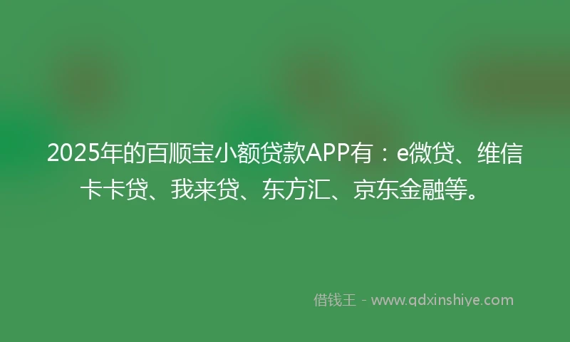 2025年的百顺宝小额贷款APP有：e微贷、维信卡卡贷、我来贷、东方汇、京东金融等。