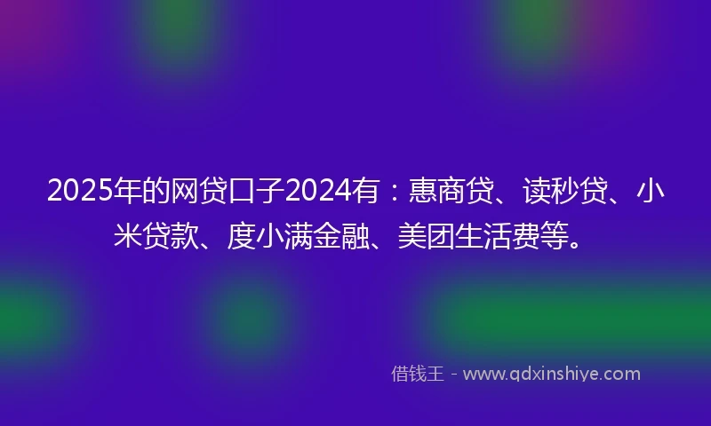 2025年的网贷口子2024有：惠商贷、读秒贷、小米贷款、度小满金融、美团生活费等。