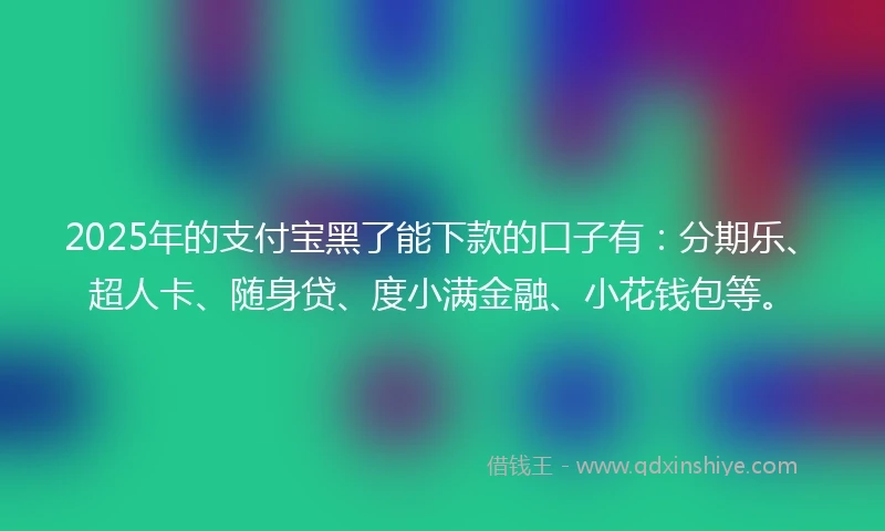 2025年的支付宝黑了能下款的口子有：分期乐、超人卡、随身贷、度小满金融、小花钱包等。