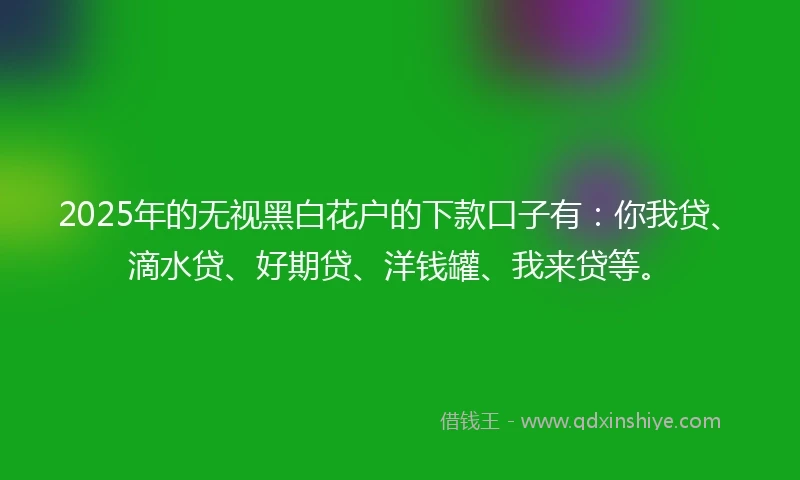 2025年的无视黑白花户的下款口子有：你我贷、滴水贷、好期贷、洋钱罐、我来贷等。