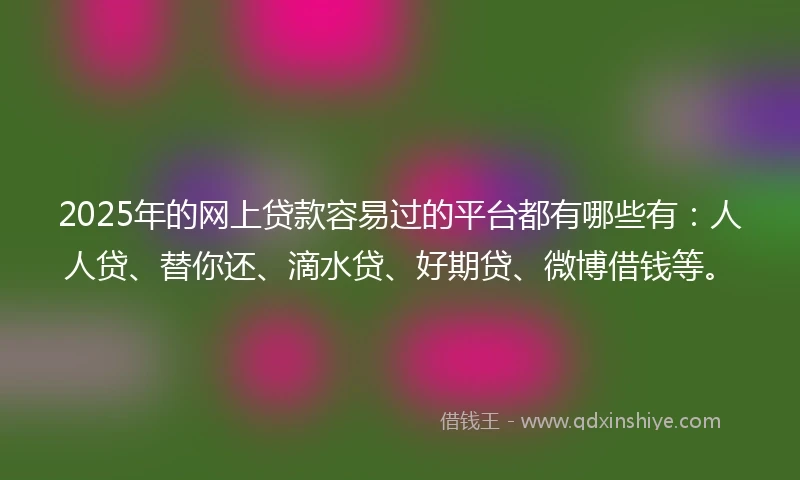 2025年的网上贷款容易过的平台都有哪些有：人人贷、替你还、滴水贷、好期贷、微博借钱等。