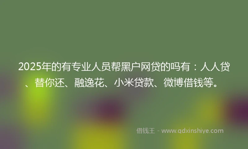 2025年的有专业人员帮黑户网贷的吗有：人人贷、替你还、融逸花、小米贷款、微博借钱等。