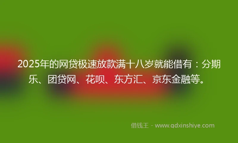 2025年的网贷极速放款满十八岁就能借有：分期乐、团贷网、花呗、东方汇、京东金融等。