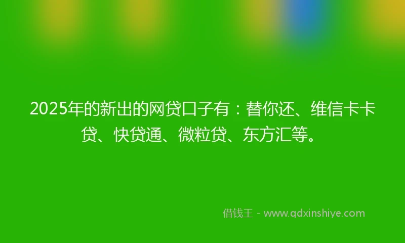 2025年的新出的网贷口子有：替你还、维信卡卡贷、快贷通、微粒贷、东方汇等。