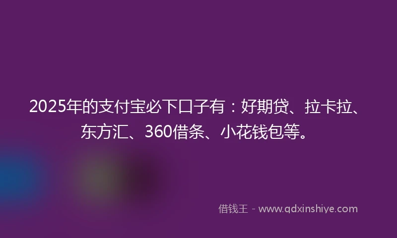 2025年的支付宝必下口子有：好期贷、拉卡拉、东方汇、360借条、小花钱包等。