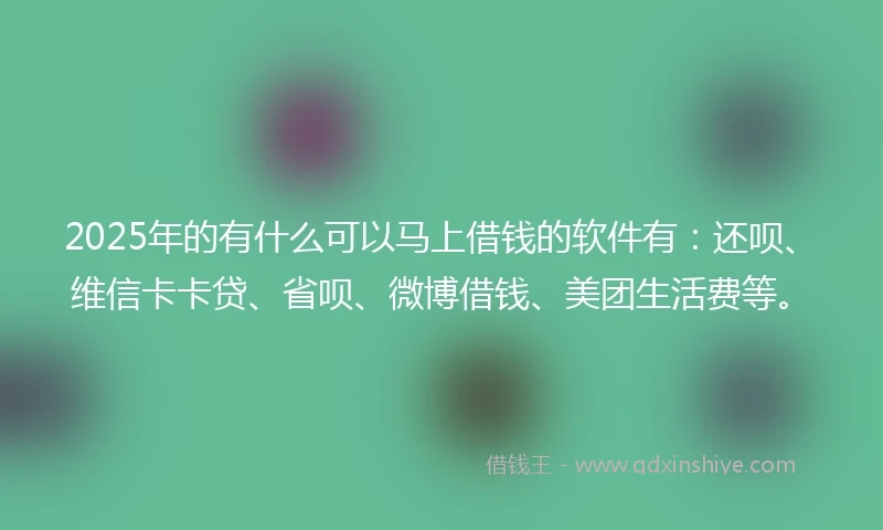2025年的有什么可以马上借钱的软件有：还呗、维信卡卡贷、省呗、微博借钱、美团生活费等。