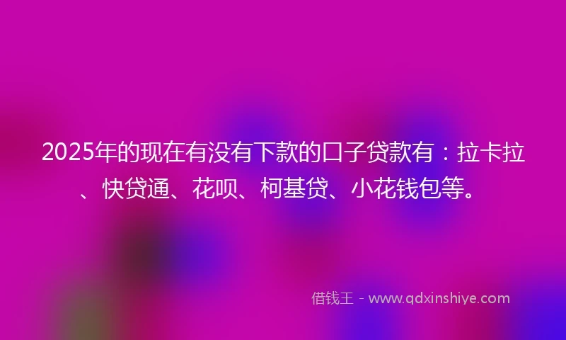2025年的现在有没有下款的口子贷款有：拉卡拉、快贷通、花呗、柯基贷、小花钱包等。