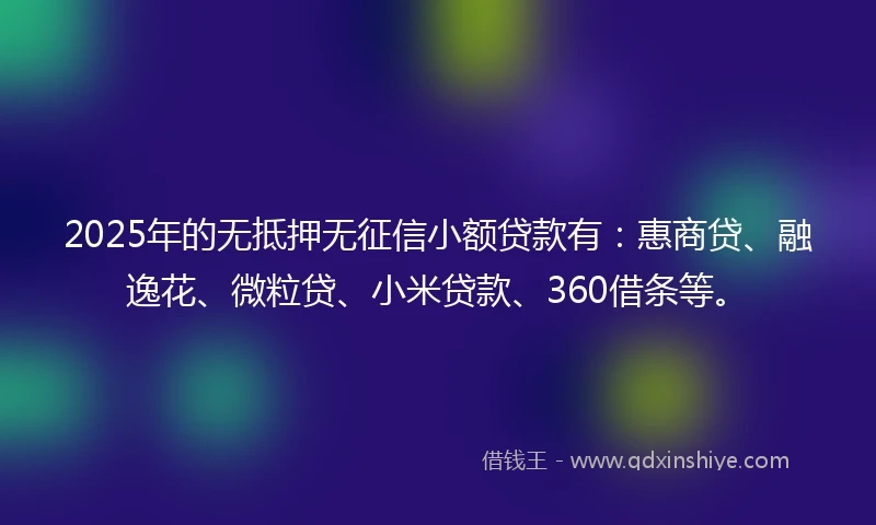 2025年的无抵押无征信小额贷款有：惠商贷、融逸花、微粒贷、小米贷款、360借条等。