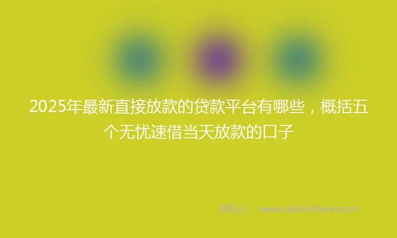 2025年最新直接放款的贷款平台有哪些，概括五个无忧速借当天放款的口子