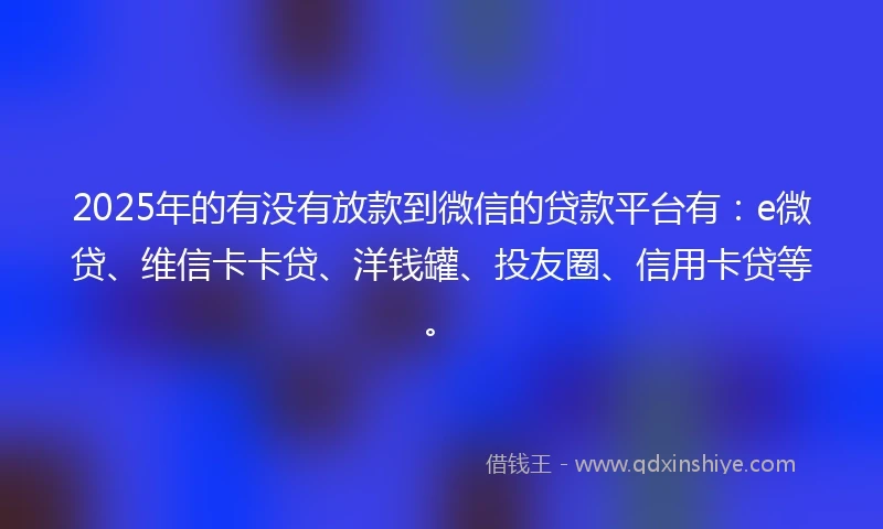 2025年的有没有放款到微信的贷款平台有：e微贷、维信卡卡贷、洋钱罐、投友圈、信用卡贷等。