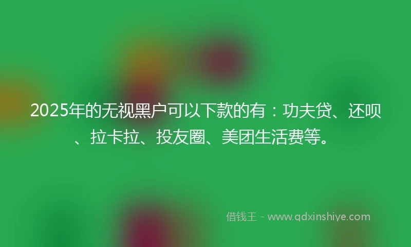 2025年的无视黑户可以下款的有：功夫贷、还呗、拉卡拉、投友圈、美团生活费等。