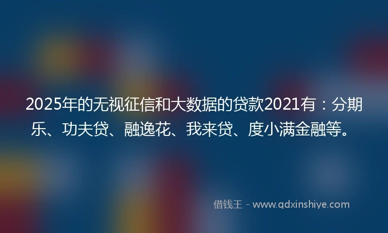 2025年的无视征信和大数据的贷款2021有：分期乐、功夫贷、融逸花、我来贷、度小满金融等。