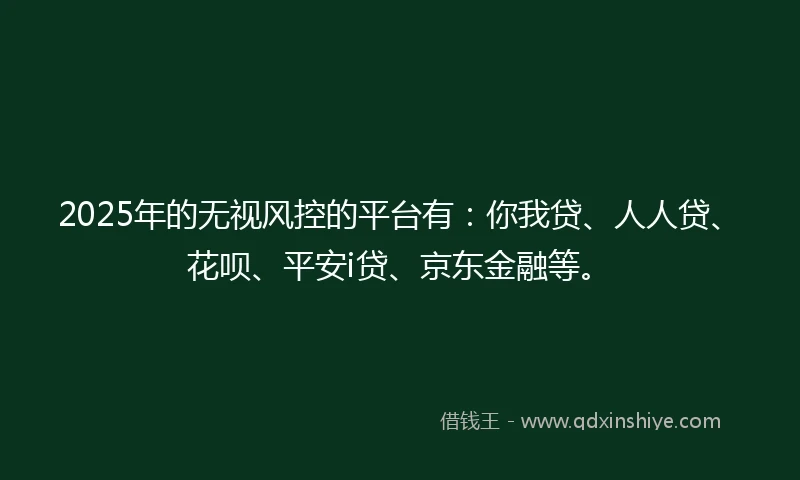 2025年的无视风控的平台有：你我贷、人人贷、花呗、平安i贷、京东金融等。