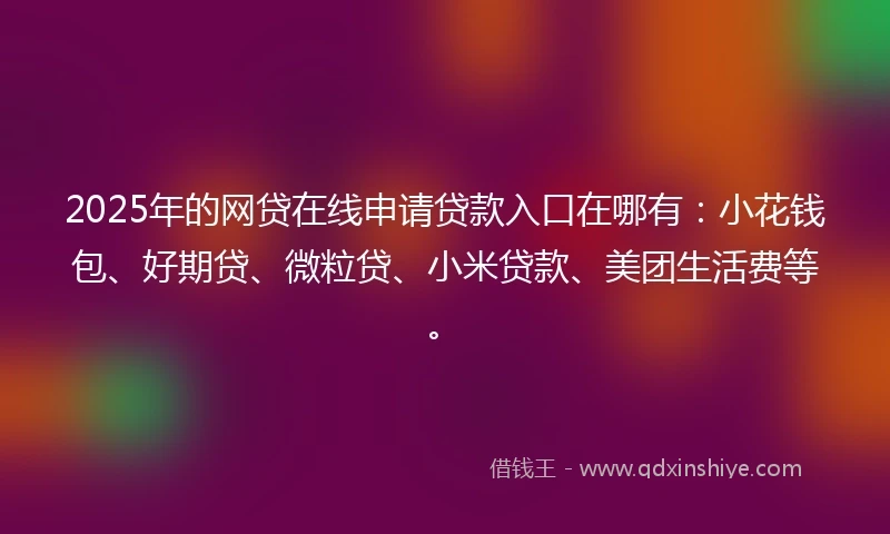 2025年的网贷在线申请贷款入口在哪有：小花钱包、好期贷、微粒贷、小米贷款、美团生活费等。