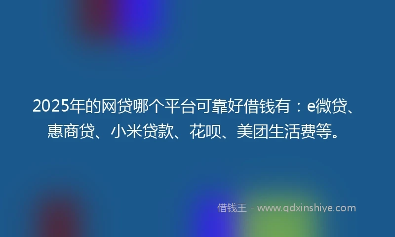 2025年的网贷哪个平台可靠好借钱有：e微贷、惠商贷、小米贷款、花呗、美团生活费等。