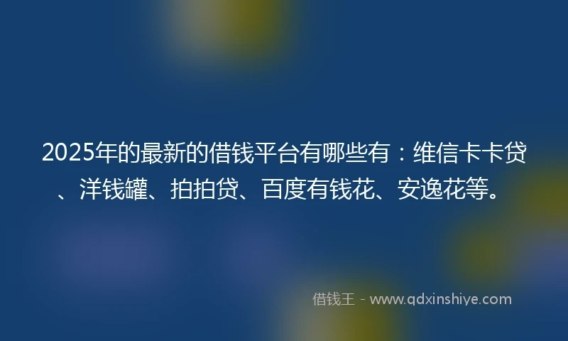 2025年的最新的借钱平台有哪些有：维信卡卡贷、洋钱罐、拍拍贷、百度有钱花、安逸花等。