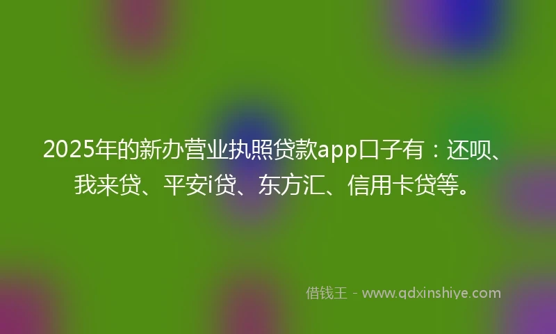 2025年的新办营业执照贷款app口子有：还呗、我来贷、平安i贷、东方汇、信用卡贷等。