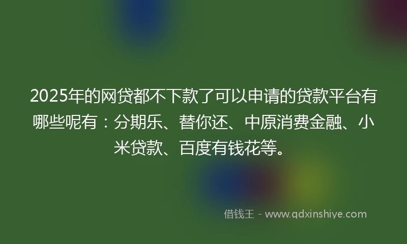 2025年的网贷都不下款了可以申请的贷款平台有哪些呢有：分期乐、替你还、中原消费金融、小米贷款、百度有钱花等。