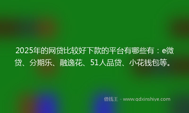 2025年的网贷比较好下款的平台有哪些有:e微贷、分期乐、融逸花、51人品贷、小花钱包等。