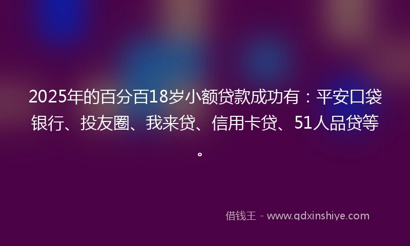 2025年的百分百18岁小额贷款成功有：平安口袋银行、投友圈、我来贷、信用卡贷、51人品贷等。