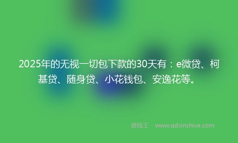 2025年的无视一切包下款的30天有：e微贷、柯基贷、随身贷、小花钱包、安逸花等。