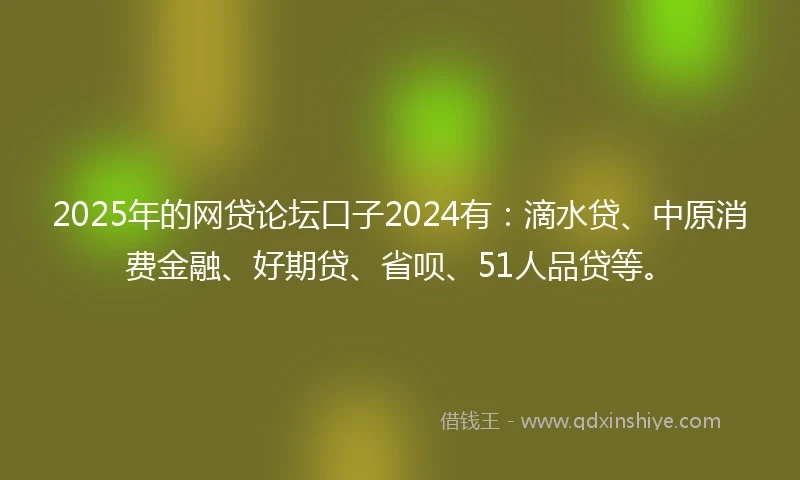 2025年的网贷论坛口子2024有：滴水贷、中原消费金融、好期贷、省呗、51人品贷等。