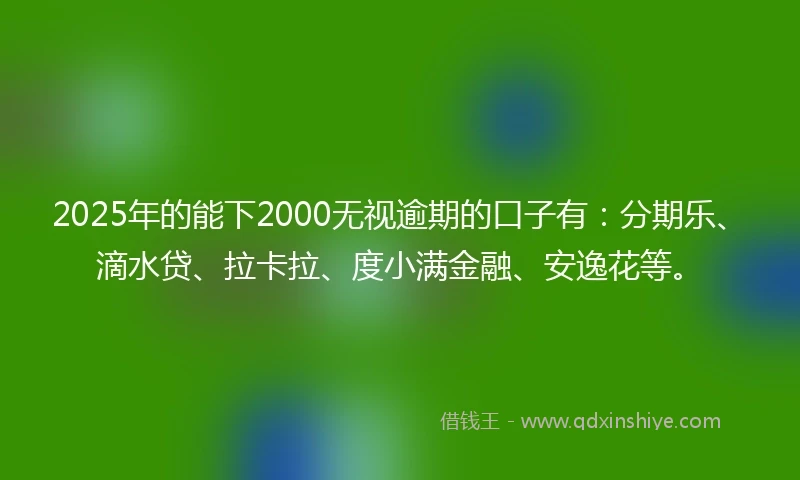 2025年的能下2000无视逾期的口子有：分期乐、滴水贷、拉卡拉、度小满金融、安逸花等。