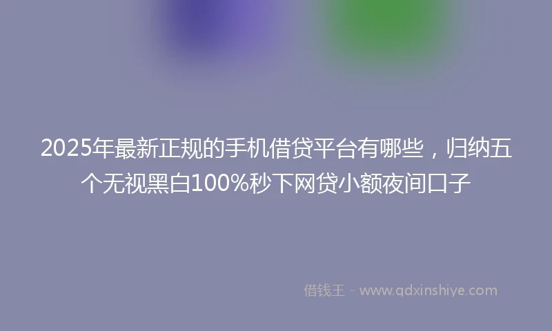 2025年最新正规的手机借贷平台有哪些，归纳五个无视黑白100%秒下网贷小额夜间口子