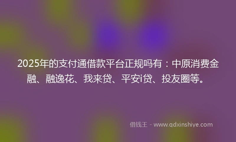 2025年的支付通借款平台正规吗有：中原消费金融、融逸花、我来贷、平安i贷、投友圈等。