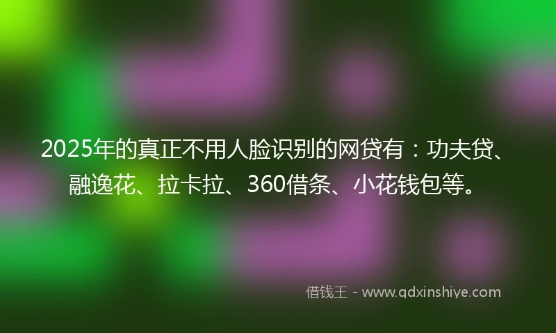 2025年的真正不用人脸识别的网贷有：功夫贷、融逸花、拉卡拉、360借条、小花钱包等。