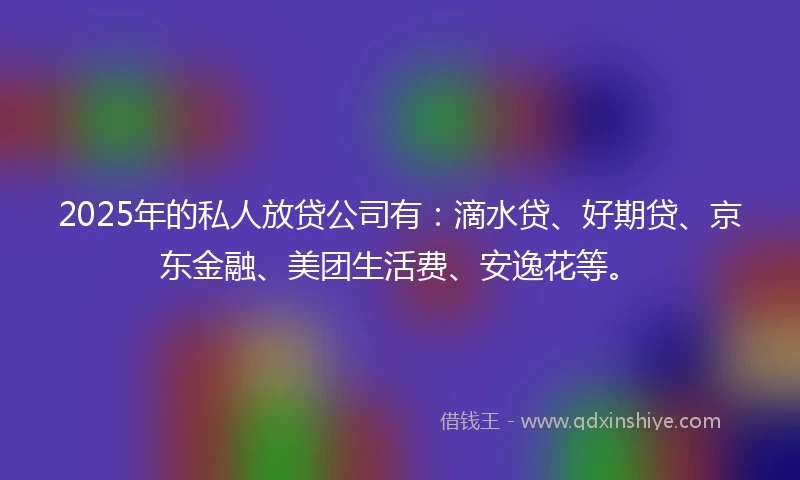 2025年的私人放贷公司有：滴水贷、好期贷、京东金融、美团生活费、安逸花等。
