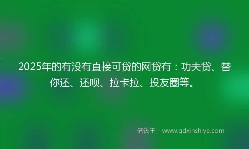 2025年的有没有直接可贷的网贷有：功夫贷、替你还、还呗、拉卡拉、投友圈等。