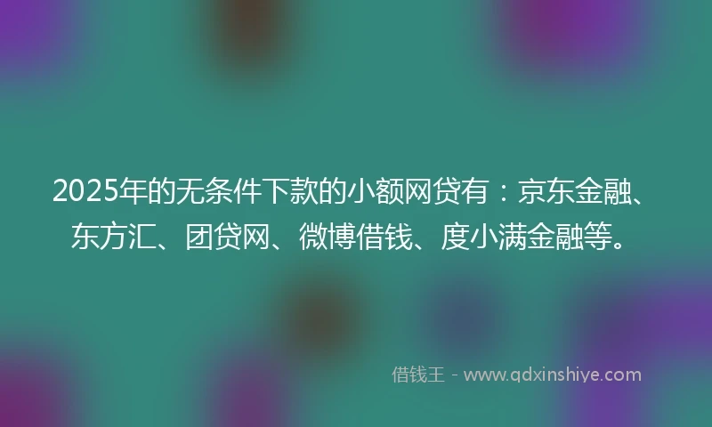2025年的无条件下款的小额网贷有：京东金融、东方汇、团贷网、微博借钱、度小满金融等。