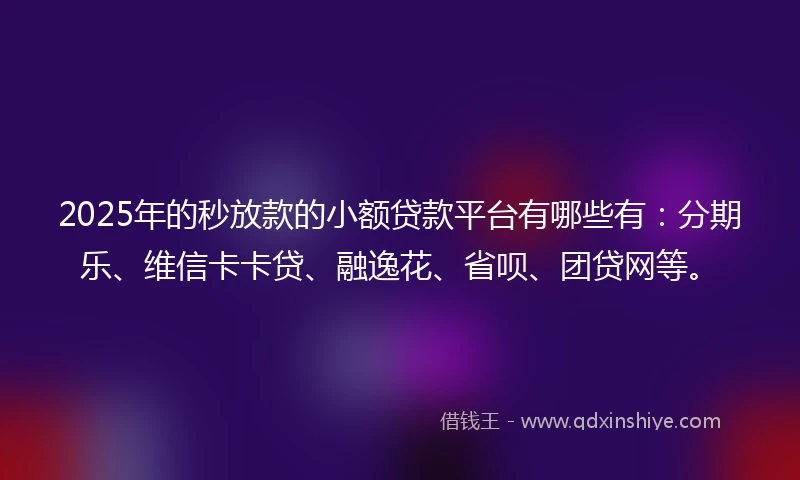 2025年的秒放款的小额贷款平台有哪些有：分期乐、维信卡卡贷、融逸花、省呗、团贷网等。