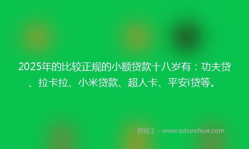 2025年的比较正规的小额贷款十八岁有：功夫贷、拉卡拉、小米贷款、超人卡、平安i贷等。