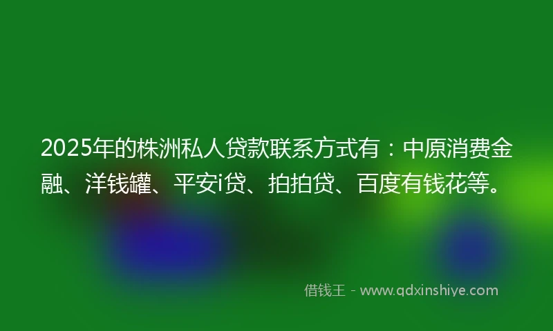 2025年的株洲私人贷款联系方式有：中原消费金融、洋钱罐、平安i贷、拍拍贷、百度有钱花等。